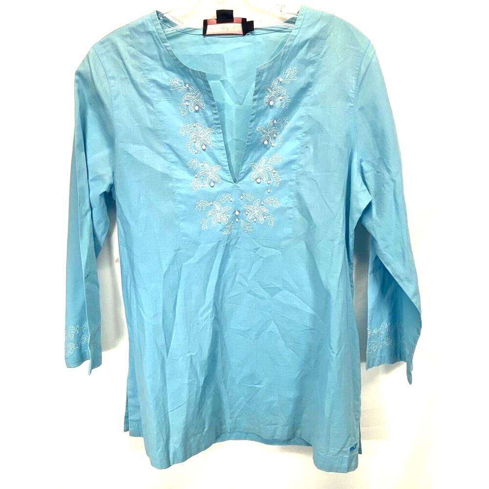 VINEYARD VINES by Shep & Ian Women's Size M Embroidered Beaded Blue Pull Over